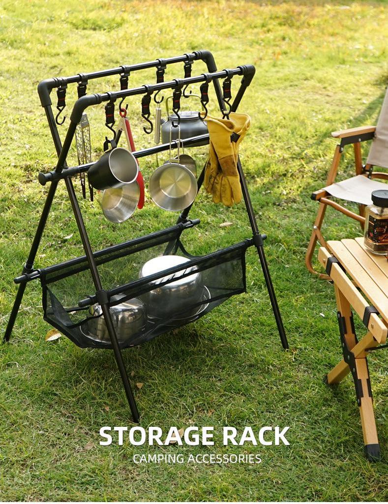 Outdoor Multifunctional Double-Layer Mesh Drying & Storage Rack for Camping & Cars