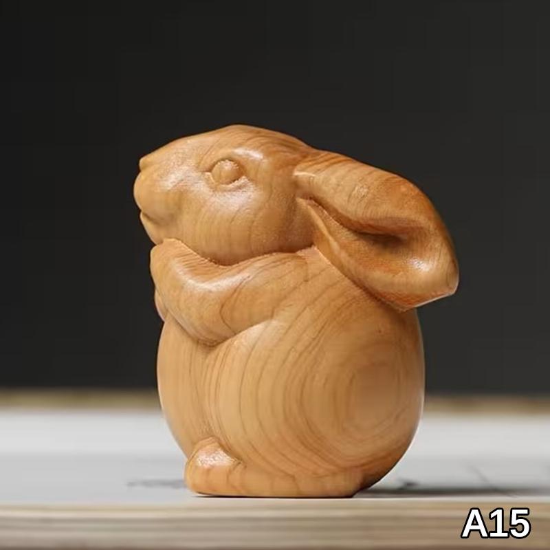 1Pc Wood Carving Easter Rabbit Ornaments Rabbit Figurine Cute Bunny Ornament Home Office Desktop Decor Car Decoration Party Gift