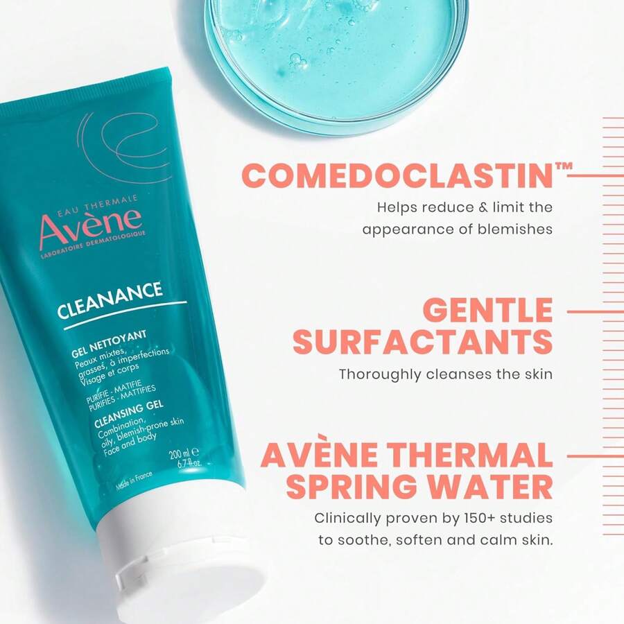 Avene Cleanance Gel Detergente Detergente Senza Sapone 200ml Per Pelle a Tendenza Acneica, Grassa, Viso e Corpo, Senza Alcool