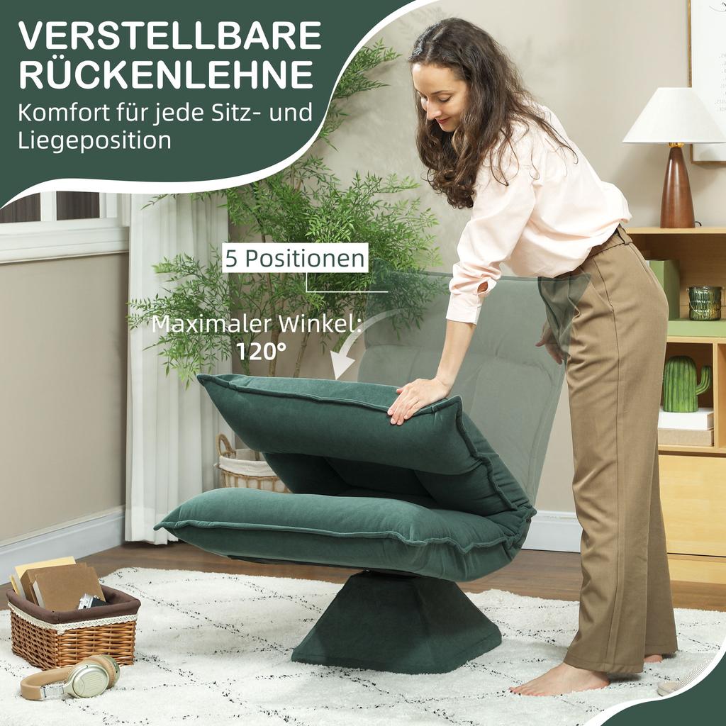 Floor Chair With 5 Position Adjustable Backrest Swivel Modern Upholstered Chair Green