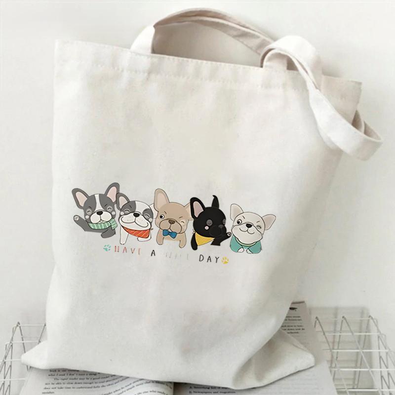 Cartoon Beagle Dog Print Canvas Tote Bag Fashion Animal Shoulder Shopping Bag for Men Women Teens