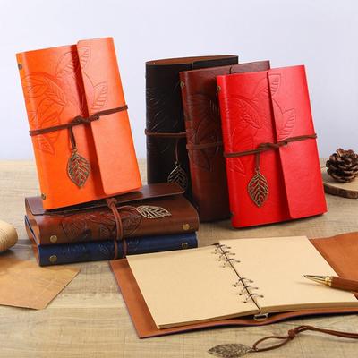 PU Leather Binder Notebook Leaf Embossed Travel Journal Portable Diary Book  Travel