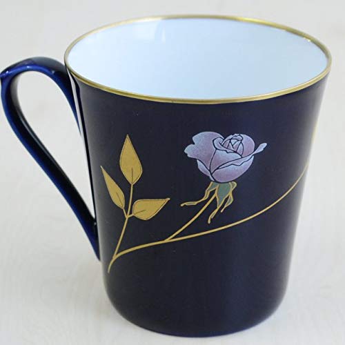 Koransha Arita ware mug, 260ml, featuring gorgeous small roses on a blue background, also known as royal blue. Made in Japan by Enver Helluk.