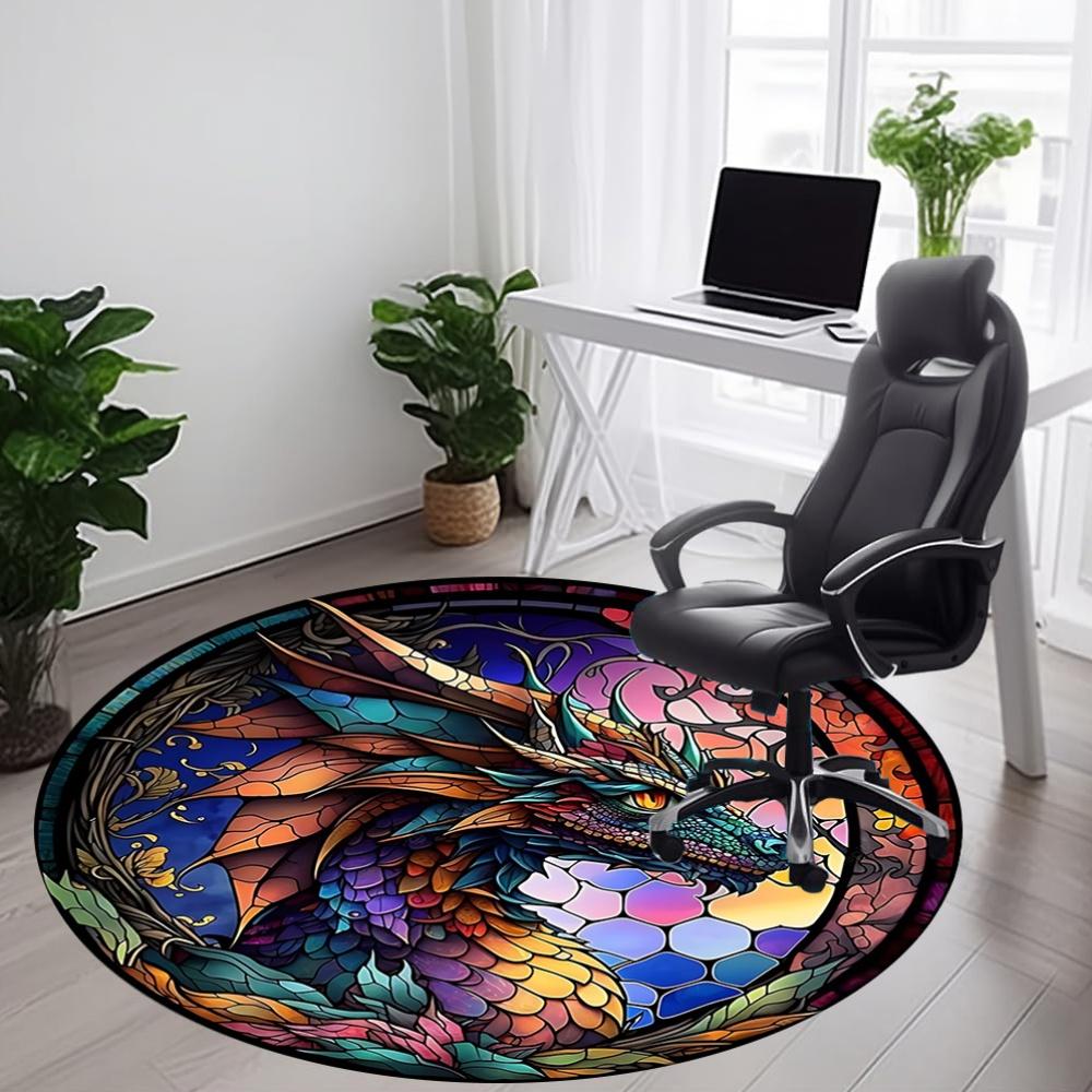 1pc Stained Glass Dragon Office Round Area Rug, Under Office Chairs Bedroom Living Room Home Decor, Room Deco