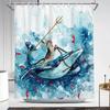 Funny Shower Curtain Brave Cat Holding Trident Arrow Riding Shark In Ocean Wave Whale Cat Shower Curtain Set Bathroom Decor Set