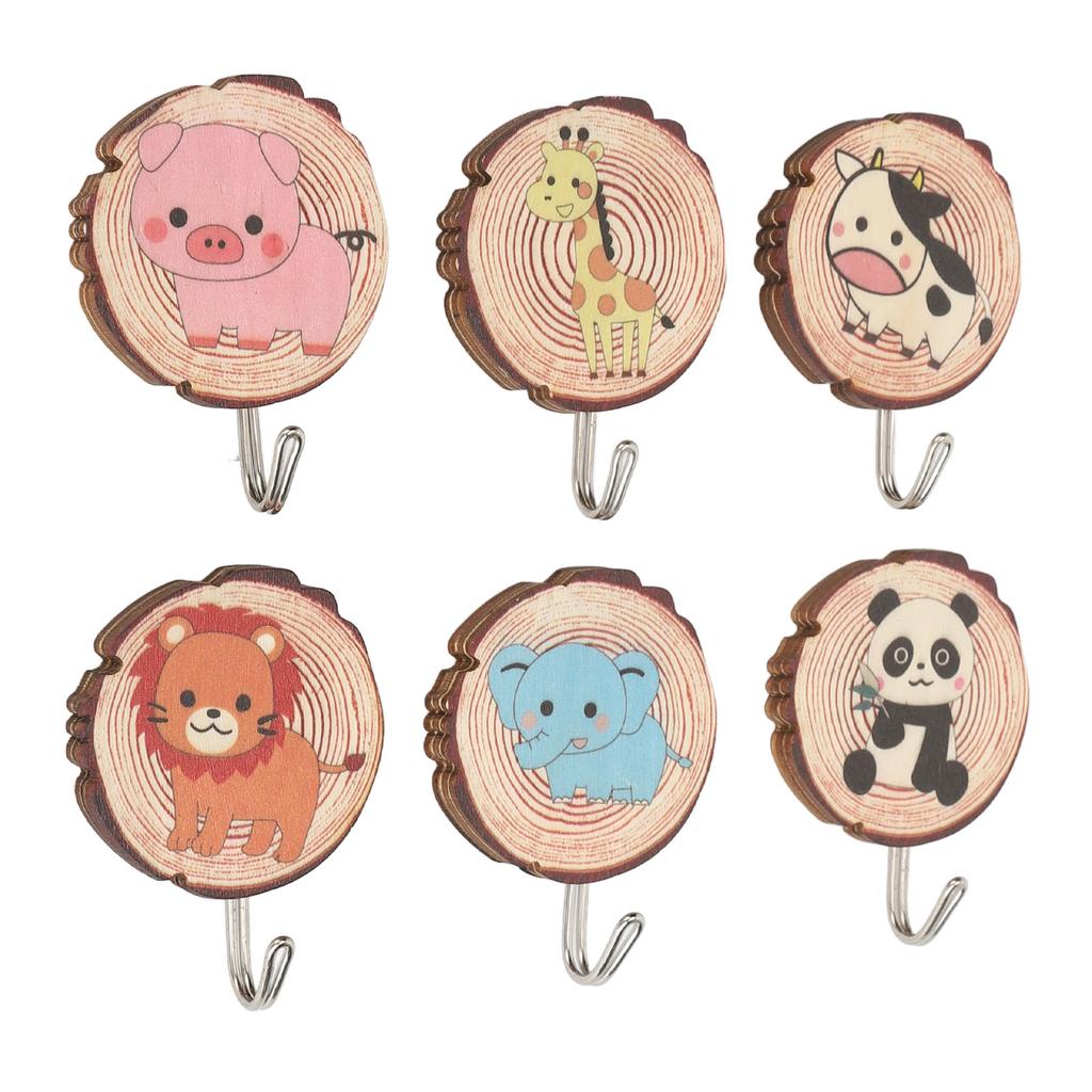 6pcs Self Adhesive Cute Wall Hooks No Drilling Boxwood Animal Coat Hook for Kitchen