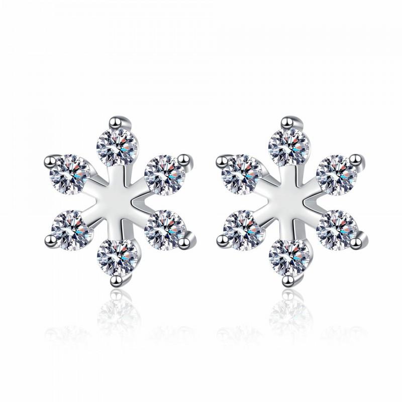 Sterling Snowflake Moissanite Stud Earrings Women Minimalist Chic Valentines Gift Best Friend
