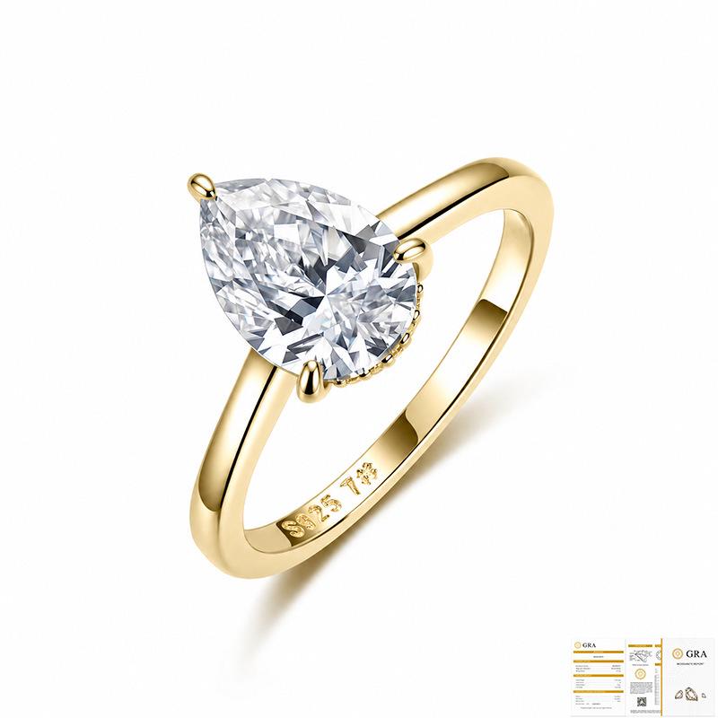 Δαχτυλίδι Moissanite σε σχήμα αχλαδιού από Ασήμι 925 Στερλίνας για Γυναίκες