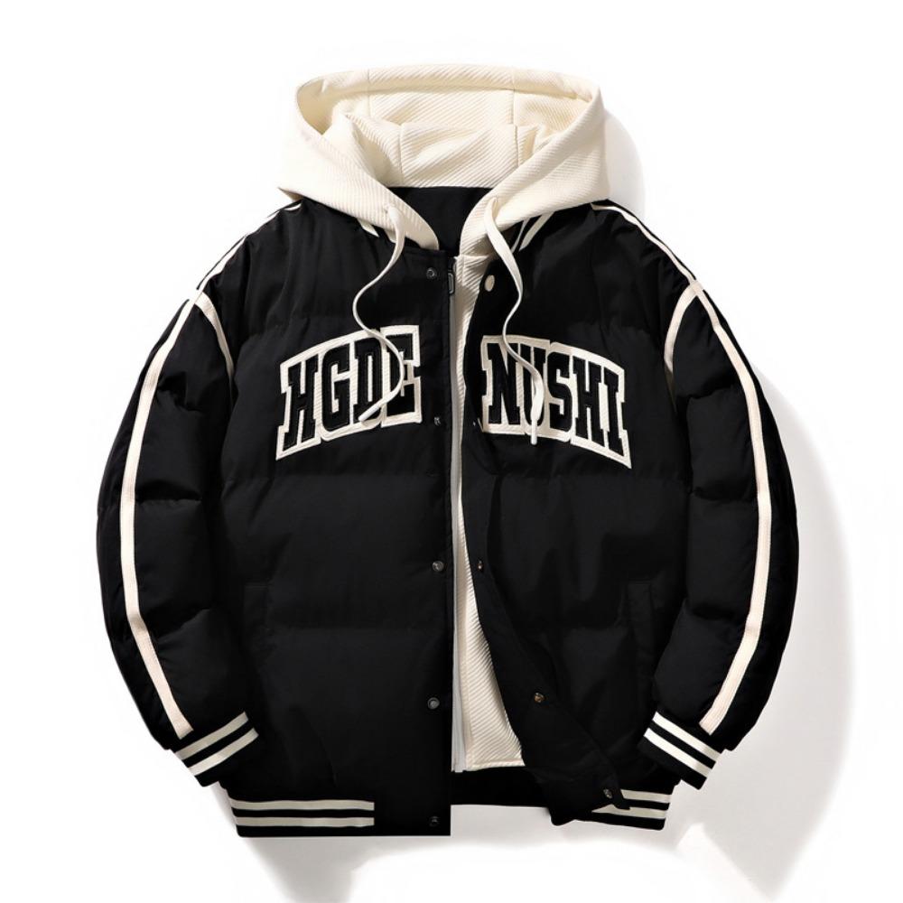 Padded-on men's winter new hooded loose thickened padded clothes fake two-piece padded jackets trendy students