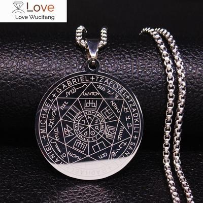 Witchcra Pentagramm Edelstahl Halsketten Sieben Erzengel Männer Silber Farbe Siegel Von Solomon Talisman Halskette Schmuck N1162s2