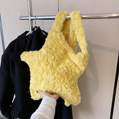 Sac à bandoulière en peluche douce pour femme, mignon, étoile, grande capacité, sac messager en pentagramme en fourrure, sacs à main d'hiver moelleux pour femme
