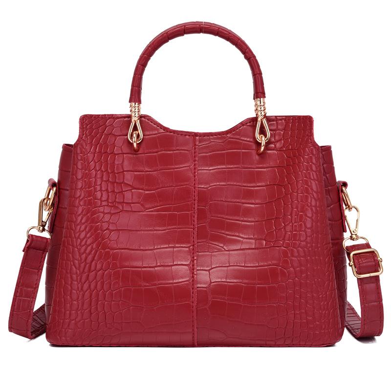 New crocodile pattern women's bag retro handbag mother and child bag splicing shoulder messenger bag premium round wallet