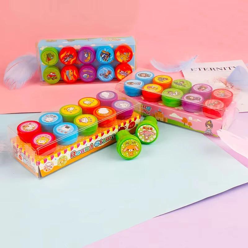 10pcs Assorted Self-Ink Stamp Seals for Kids Toy Smiley Face Children's Scrapbooking DIY Painting Photo Album Decor