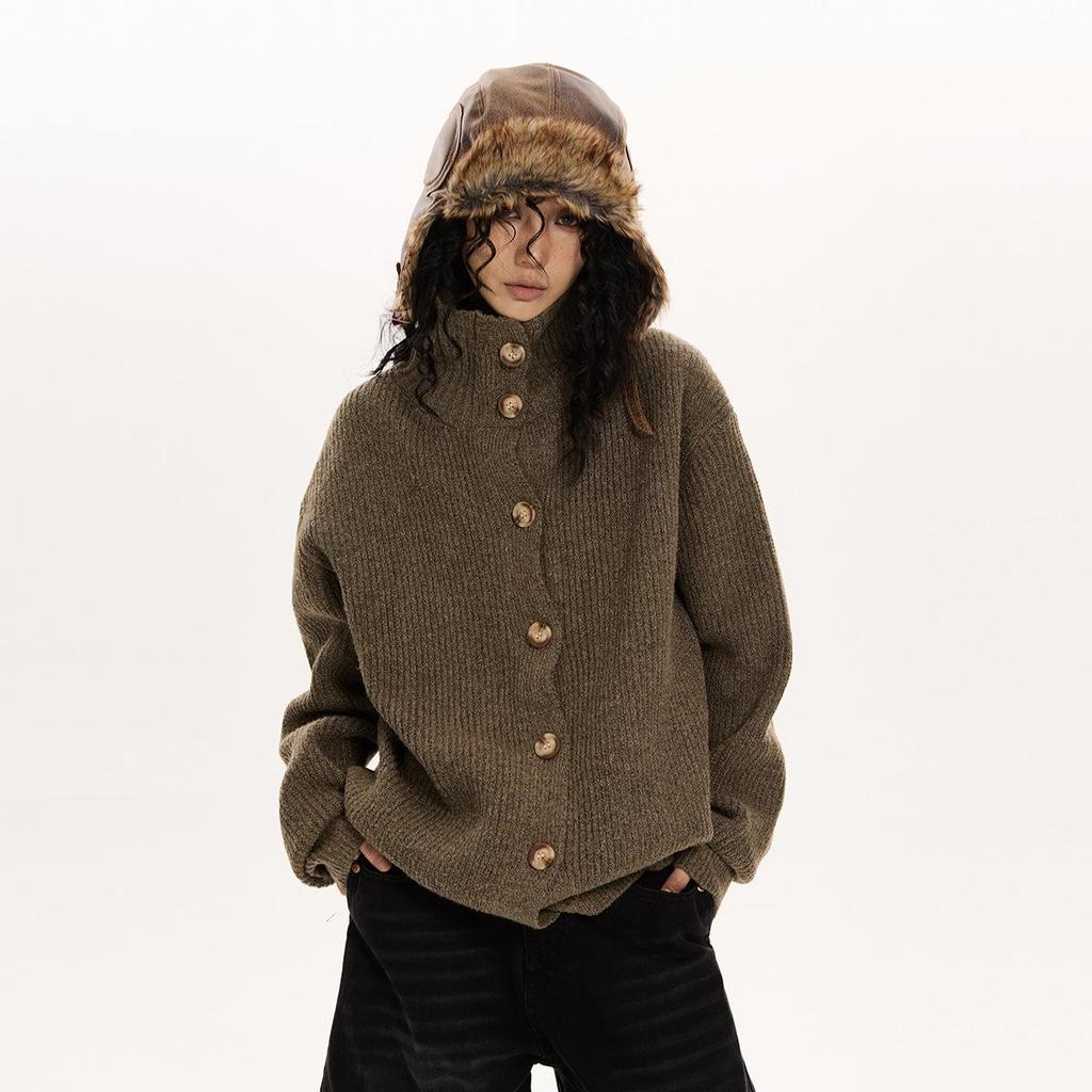 2025 Herbst/Winter Vintage Knopf Stehkragen Pullover - Damen Elegant & Lässiger Strick-Cardigan-Stil