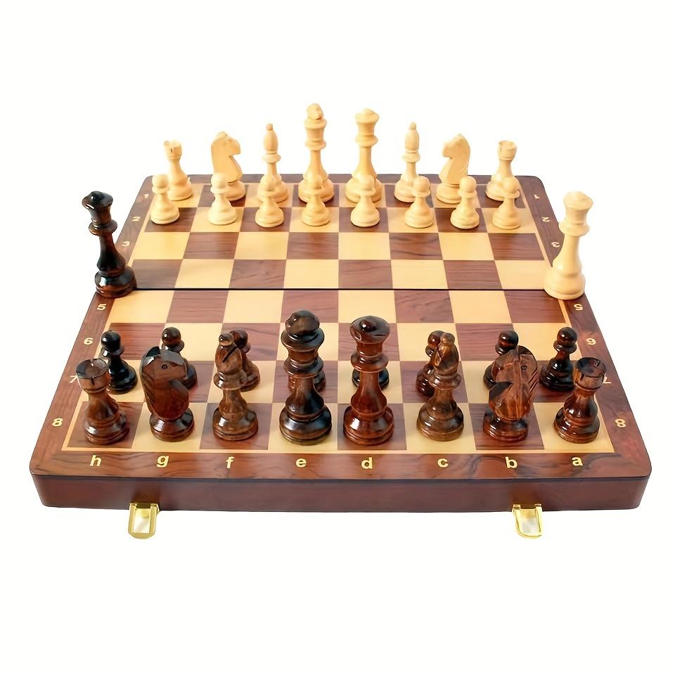 Großes, hochwertiges Schach-Klappset aus Massivholz, Schachfiguren aus Massivholz, Schachbrett aus Walnussholz, Aufbewahrungsbox im Inneren  24*24cm