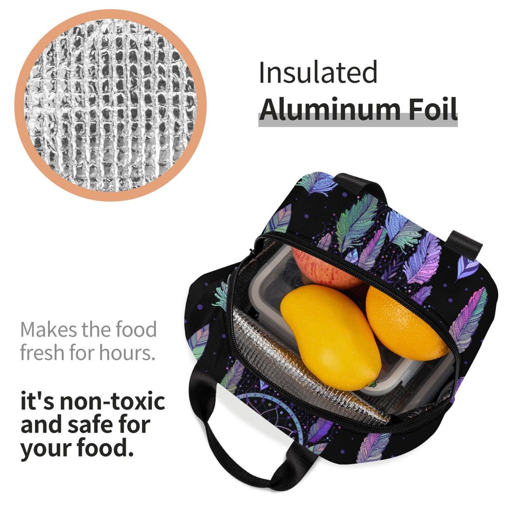 Black Dreamcatcher Print Lunch Box Waterproof Thermal Cooler Food Insulated Lunch Bag Kids for Kids Portable Picnic Tote Bags