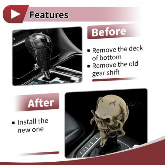 10cm Skull Automatic and Manual Shift Knob with 3 Adapter Resin Beige 1 Set