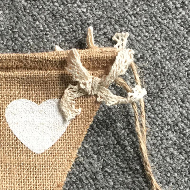 1.6m Love Heart Linen Bunting Flags Burlap Lace Pennant Party Garland Wedding Decoration