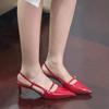 Baotou Back Empty Buckle Ornament High Heels Patent Leather Pointed Stiletto Sandals