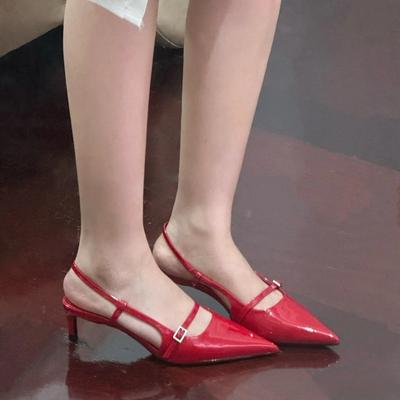 Baotou dos boucle vide ornement talons hauts cuir verni pointu sandales stiletto