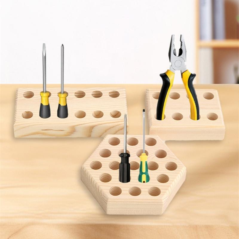 Solid Wood Pliers Storage Rack For Workshop Tool 8/12/19Holes Sturdy Construction NonSlip Base Durability Wood Build