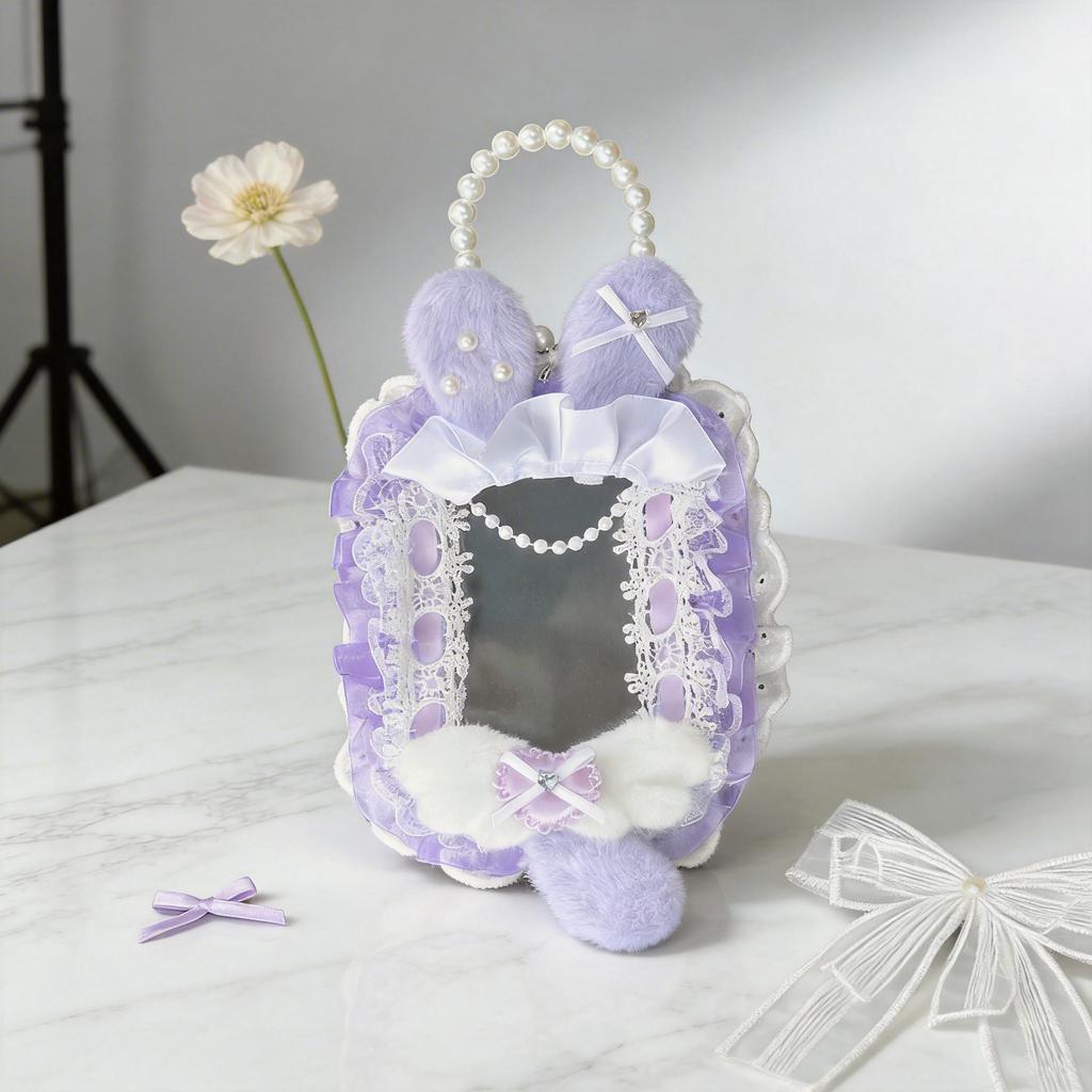 Cute Rabbit Ear Card Holder With Lace Bow Decoration Kawaii Id Credit Card Case For Girls Fashionable Cosplay Accessory