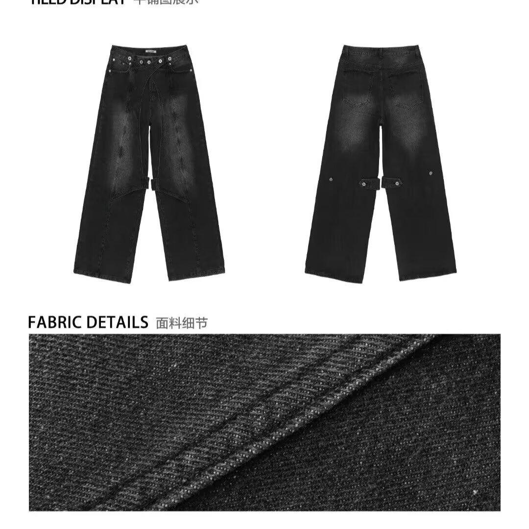 

JYL Men s Straight Jeans Vintage Irregular Wide-Leg Casual Denim Pants 2XL аліса синього кольору