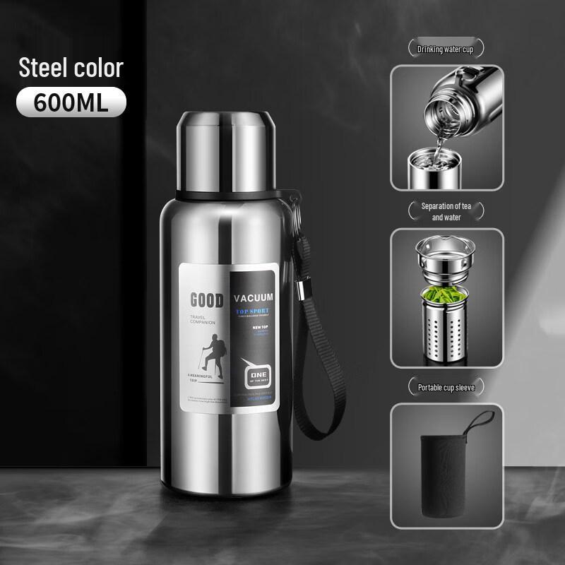 Xihe 600ml Portable Silver Insulated Water Bottle