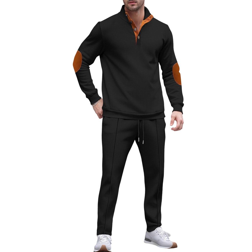 Men'S Stand Up Collar Button Casual Long Sleeved Shirt Long Pants Sports Suit