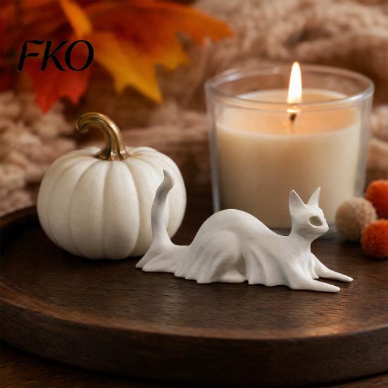 High Precision 3D Printed Ornament Cat Ghost Statues, Halloween Haunted Kitten Figurines with Hollow Eyes Three Style Set & Flowing