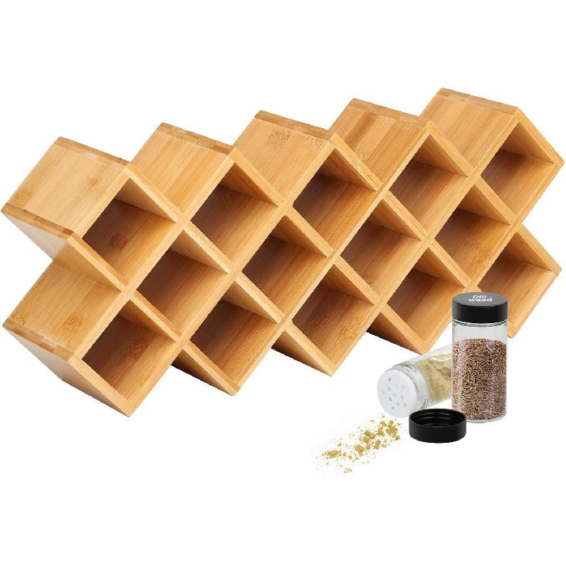 Phyllia Bamboo Spice Rack Organizer 4-Tier Countertop Organiser, Criss-Cross Kitchen cabinet Free-Standing Countertop Storage shelf Fit for Spice