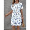 Women Elegant Temperament Dress Summer New Short Sleeved Dress Fashion New Flower Print Casual Retro Mini A-line Dress