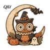 Classroom Halloween Display Pieces Retro Pumpkin Witch Cat Ghost Figurines with Crescent Base, Spooky Rustic Tiered Tray Decor Wooden Tabletop