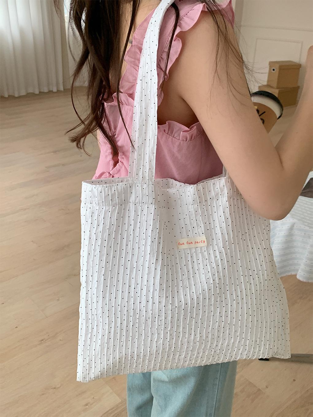 

New Polka Dot Printed Women s Shoulder Bag Simple Design Female Canvas Shopping Bag Large Capacity Commuter Tote Girls Handbags белый