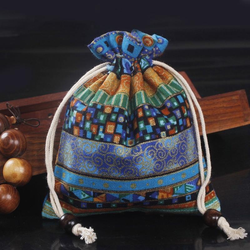 Charm Pouches 1Pc Linen Bunt Color Flax Drawstring Bags Storage Bags Tribal Tribe 12*15 12x15cm синий