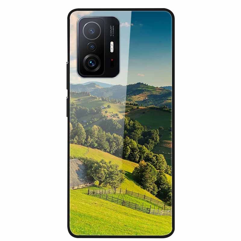 Case For Xiaomi 11T Pro Glass Hard Tempered Glass PC Phone Cover For Xiaomi Mi 11T 11 T Pro Shockproof Landscape Cute Capa Coque