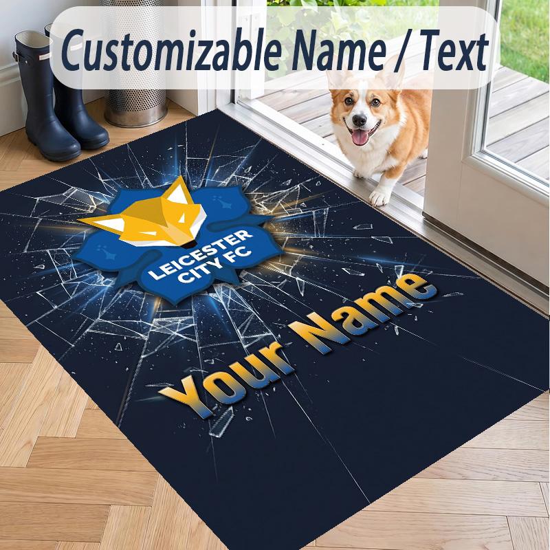 Custom Text Printed Rug Leicester City Non Slip Floor Carpet For Home Room Decor