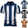 Top da Uomo Estivo a Righe Lavorato a Maglia con Cerniera e Rever a Maniche Corte Camicia Casual da Uomo
