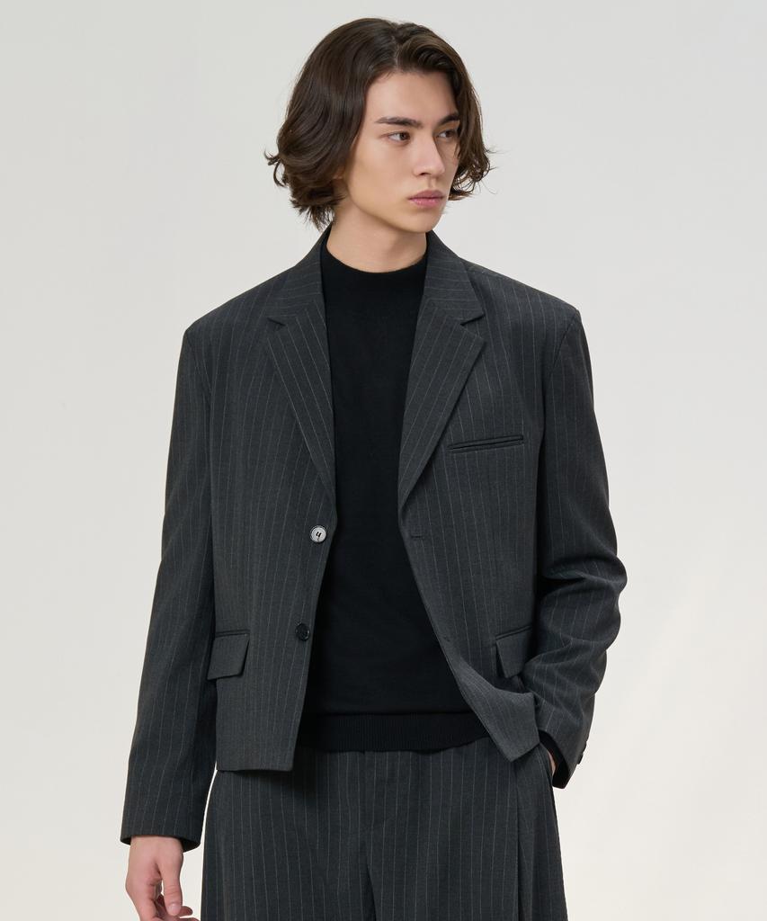 Hyoji 2-Button Crop Blazer (Striped)