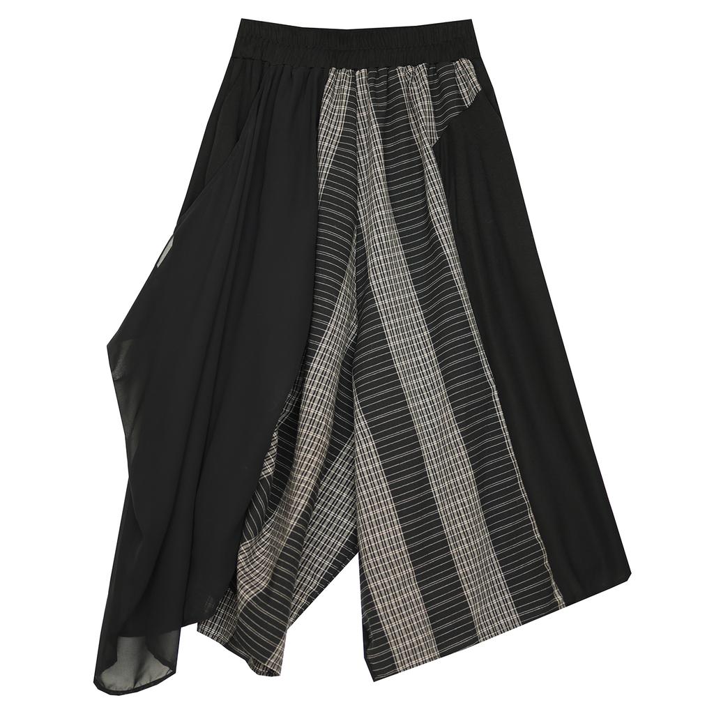 DIMANAF 2026 Estate Spiaggia Taglie Forti Pantaloni Lunghi Donna Vita Elastica Larghi Vintage Casual Pantaloni Pantaloni Fondo Quadri Nero