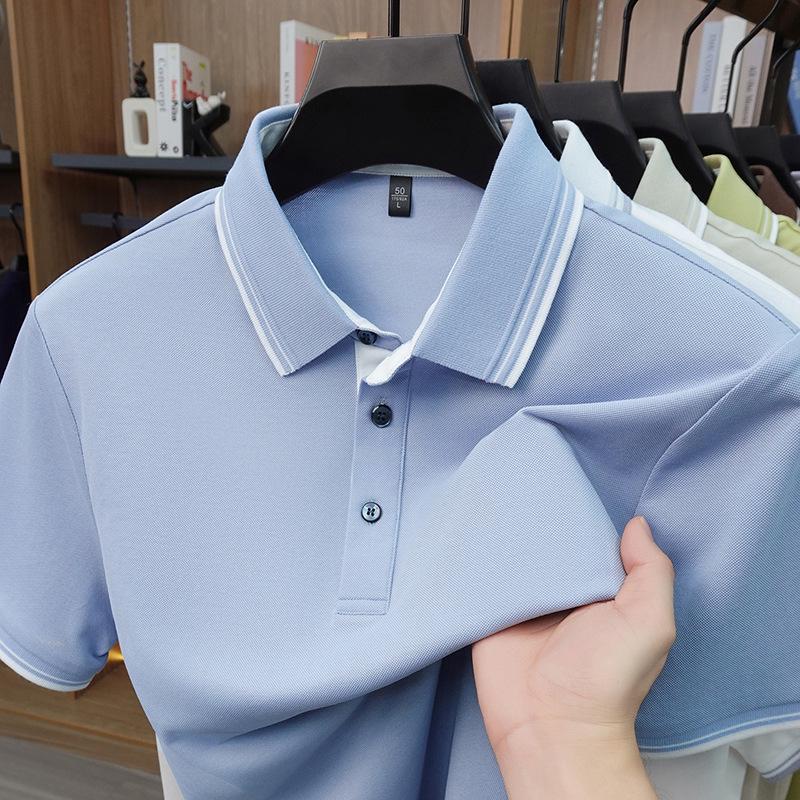 Polo da uomo a maniche corte in misto seta - Top casual in maglia con colletto