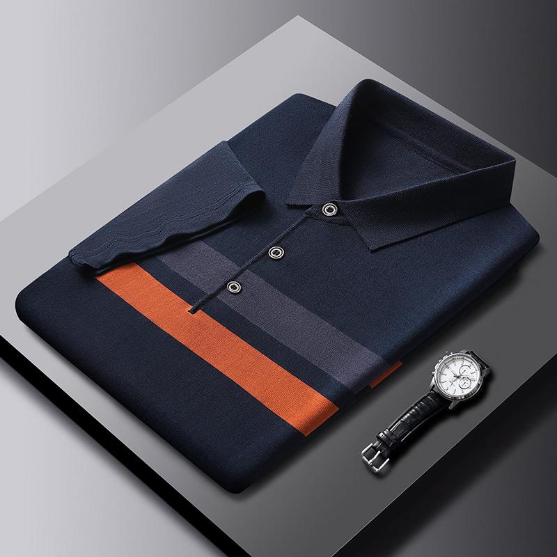 

Men S Polo Shirt Casual Striped Yarn With Skin-Friendly Lapel Short Sleeve T-Shirt Bottom Shirt 4XL