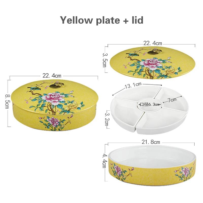 Cold Dish with Ceramic Artistic Conception Special Five Grid Cold Dish Creative Art Tableware Enamel Color Round Cover Bowl