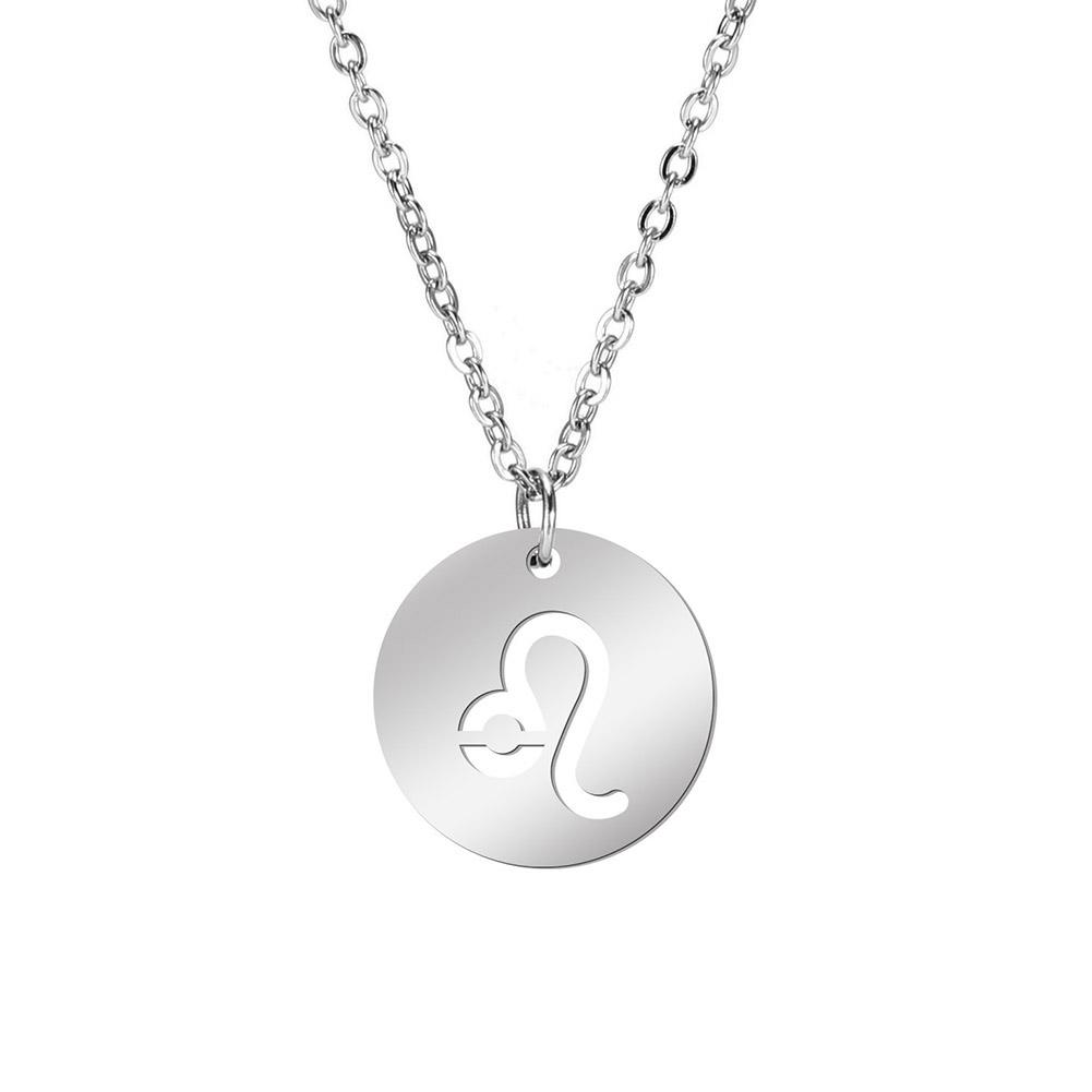 Lemegeton Zodiac Women's Necklace 12 Constellations Stainless Steel Pendant Choke Astrology Aries Leo Ring Jewelry Birthday Gift