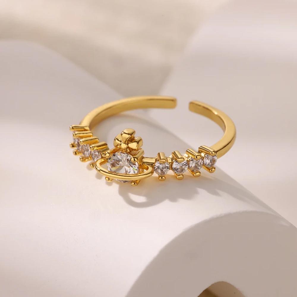 Dainty Bear Celestial Planet Stainless Steel Rings for Women Zirconia Gold Color Ring Wedding Vacation Zircon Accessories Gift