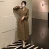 French temperament black long-sleeved suit V-neck dress women's clothing spring and autumn lazy wind lace-up waist A-word long dress
