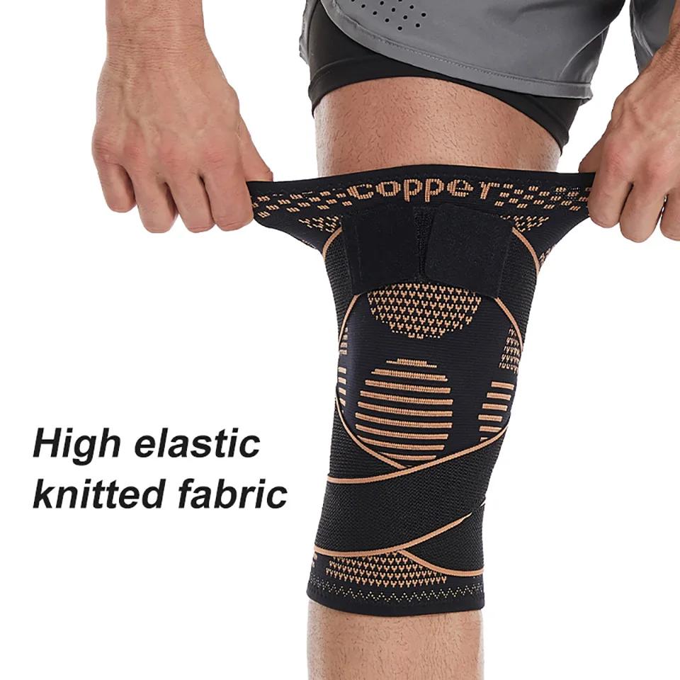 1Pcs Sports Copper Ion Strap Knee Pads Non-slip Knitted Nylon Knee Pads Fitness Jump Rope Basketball Running Gear Men Women