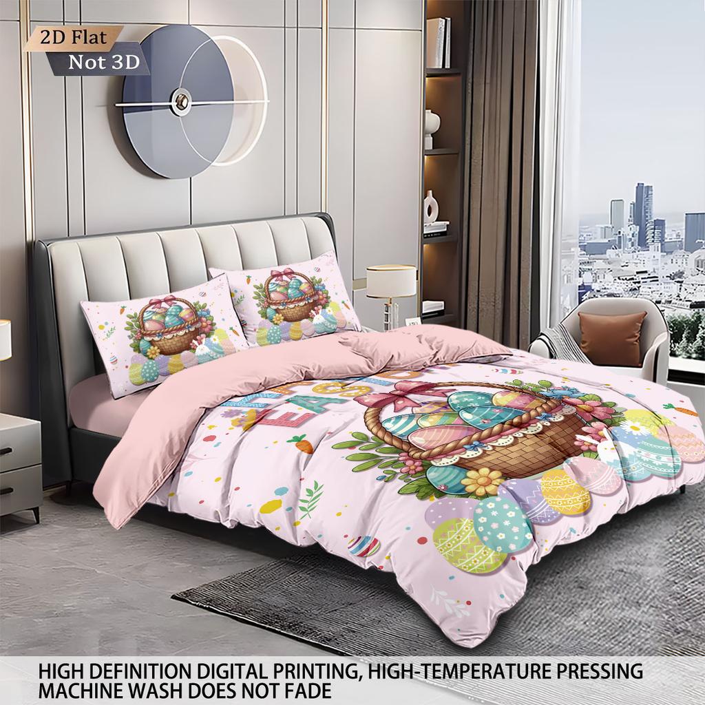 3pcs Easter Happy Egg Printed Core free Down Duvet Cover Set Comfortable Bedroom Bedding Decoration Machine Washable