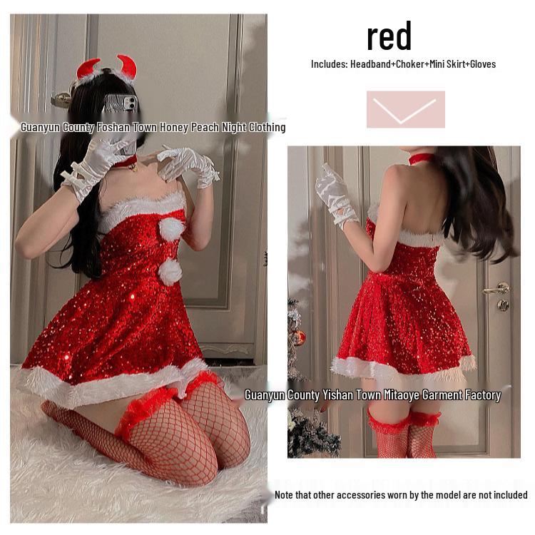 

Sparkly Red Christmas and Halloween Devil Costume Set One Size