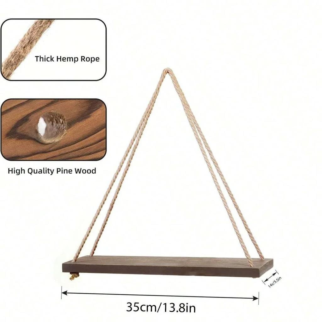 1PC Holz Schaukel Hängen Hanf Seil Wand Regal Montiert Schwimmende Hause Wohnzimmer Pflanze Blumentopf Tablett Lagerung Garten